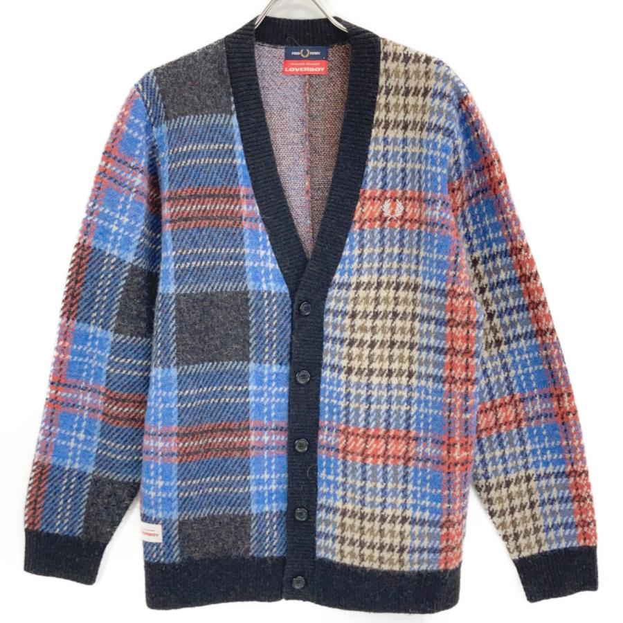 FRED PERRY フレッドペリー ×LOVERBOY チェック柄 2020年 アルパカ ニットカーディガン S FRED PERRY（フレッドペリー） ×LOVERBOY チェック柄 2020年 アルパカ