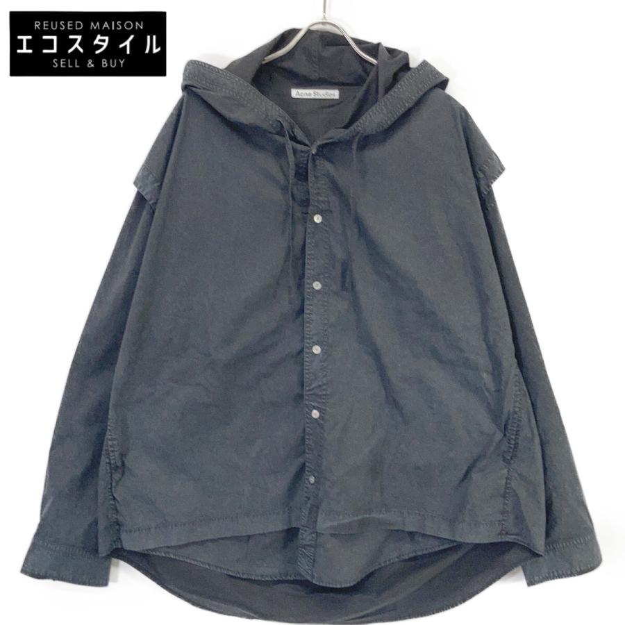 ACNE STUDIOS アクネ ストゥディオズ ブラック FN-MN-SHIR000861 ガーメントダイ フーディシャツ 46 ACNE STUDIOS アクネ ストゥディオズ ブラック FN-MN-SHIR000861