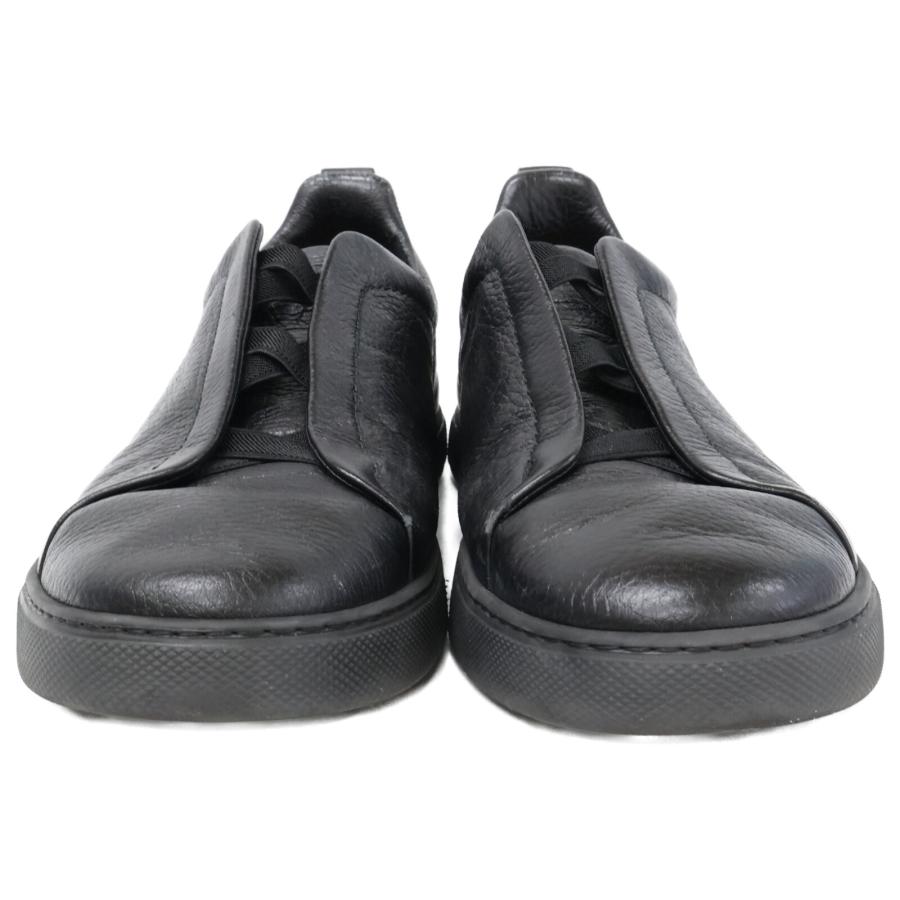 ZEGNA ゼニア ブラック TRIPLE STITCH S46672 レザー スニーカー UK8