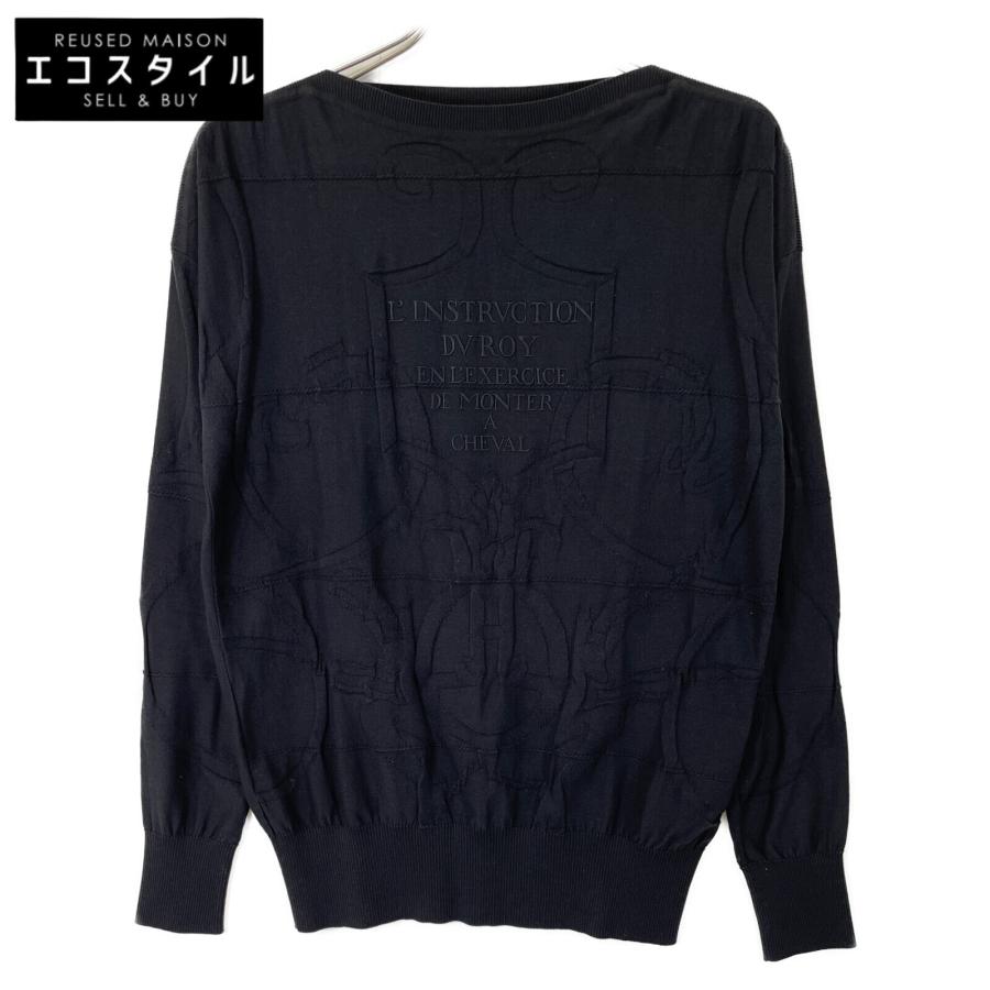 HERMES エルメス ブラック ニット 柄 シルク ブラック 36 トップス 