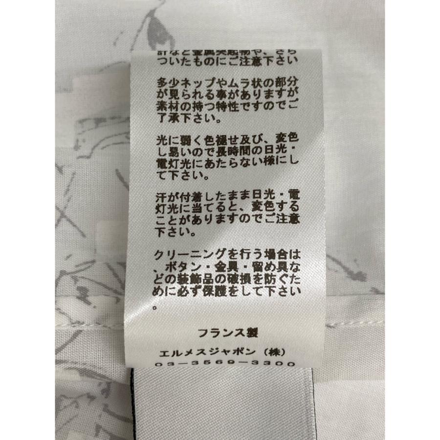 HERMES エルメス 白 総柄 コットンシャツ グレー ホワイト 37 HERMES エルメス 白 総柄 コットンシャツ グレー ホワイト 37