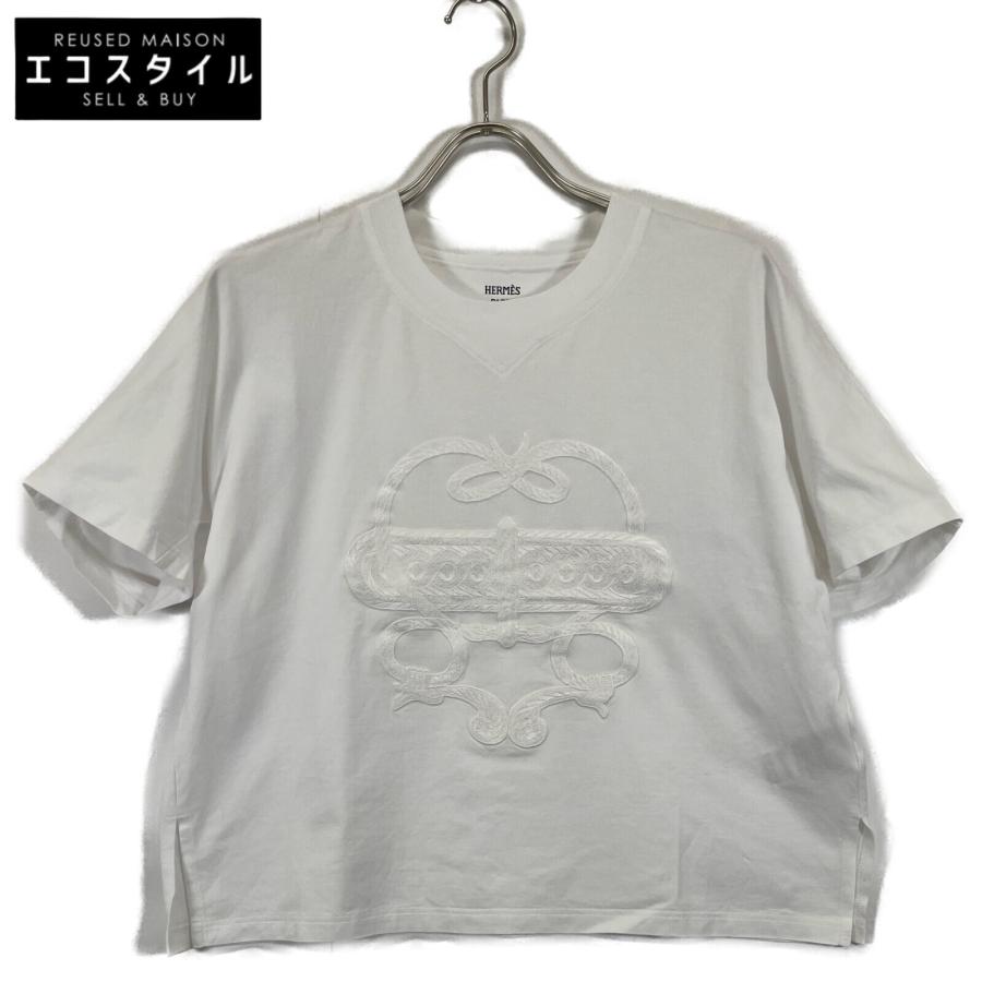 HERMES エルメス 白 刺繍 カットソー tシャツ ホワイト 36 トップス 