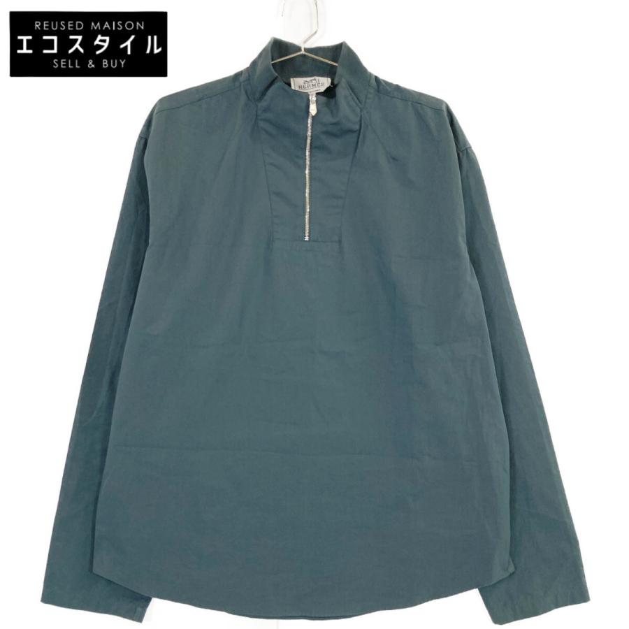 HERMES エルメス ネイビー ジップアップシャツ ネイビー 39 トップス 