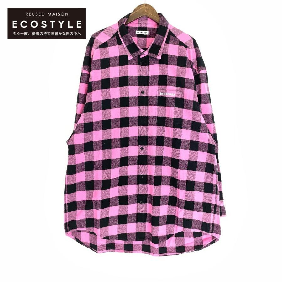 BALENCIAGA ブラック×ピンクのブロックチェック長袖ネルシャツ BALENCIAGA（バレンシアガ） 20年製 630693 ピンク×ブラック ブロック