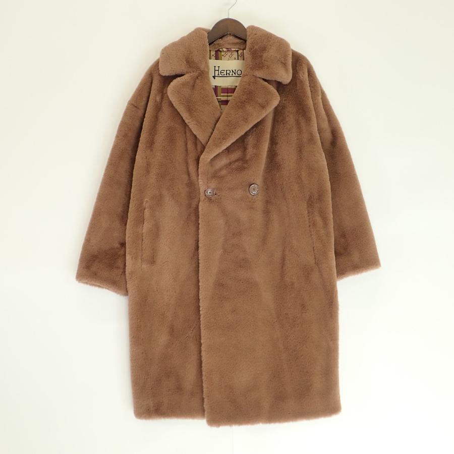HERNO（ヘルノ） 22AW ダークブラウン フェイクファーダブルコート ブラウン 38 コート ポリエステル レディース 中古 ...