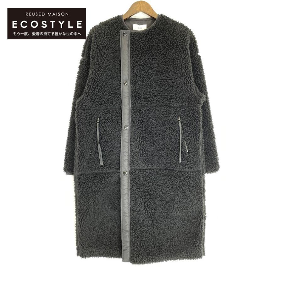 ハイクボアコート黒1 HYKE FAUX SHEARLING COAT HYKE（ハイク） 【美品/定価6.1万】ハイク *FAUX SHEARLING COAT ボア