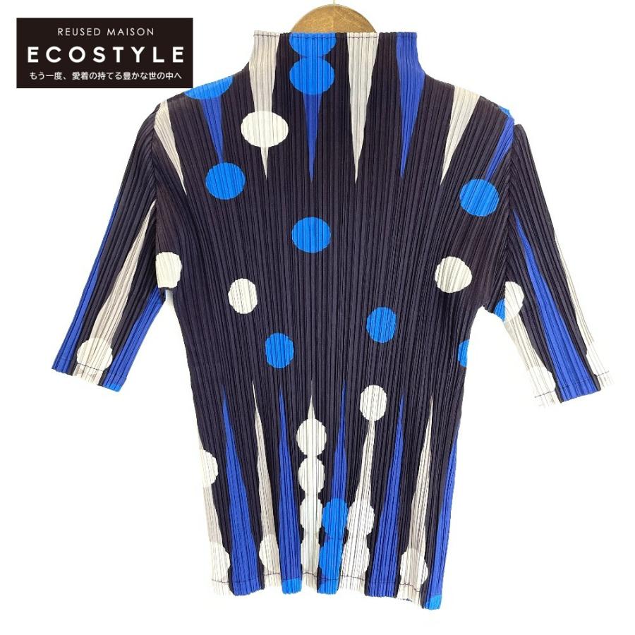 プリーツプリーズ PLEATS PLEASE ドット柄 カットソー ネイビー 3