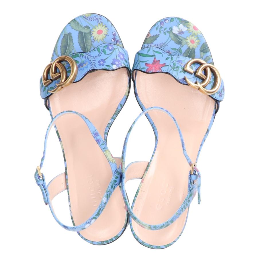GUCCI / サンダル/36/BLU/453379 GUCCI 美品 グッチ 453379 DVX00 4925 フローラルプリント GG アンクル