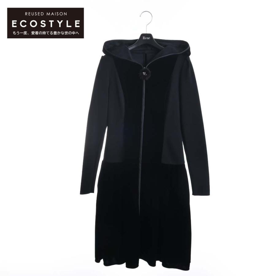 Rene ルネ 6836400A ブラック ベロア ミンク ワンピース 34