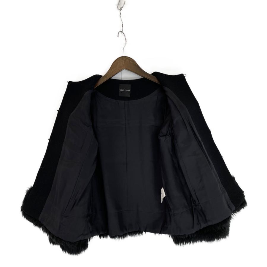 YOKO CHAN - ヨーコチャン ウール ファー切替 ノーカラージャケット ショートコート YCC-318-080 ブラック 38【中古】 YOKO CHAN ヨーコチャン YCC-318-080 ブラック ファー切り替え