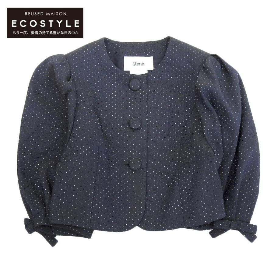 美品 Rene ルネ ポリエステル×コットン ドット柄 パフスリーブ 