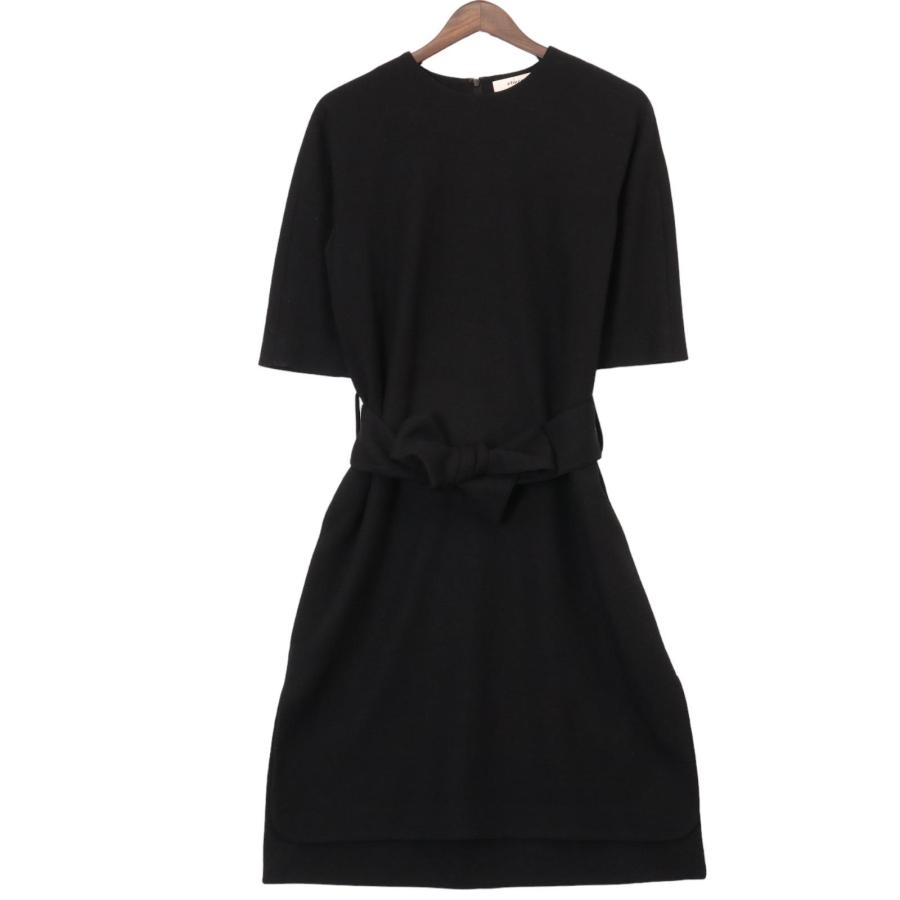 ebure エブール ブラック ウール ベルト付 ワンピース 38 レディース  