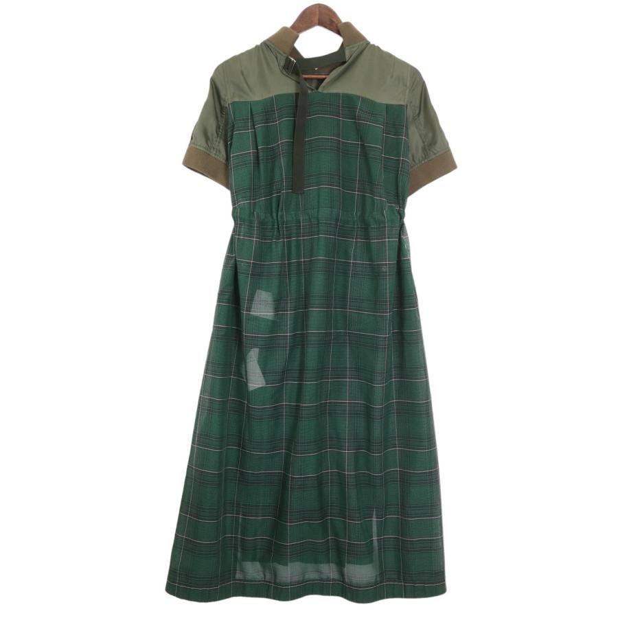 sacai サカイ 22年製 グリーン グレンチェック MA-1 ワンピース