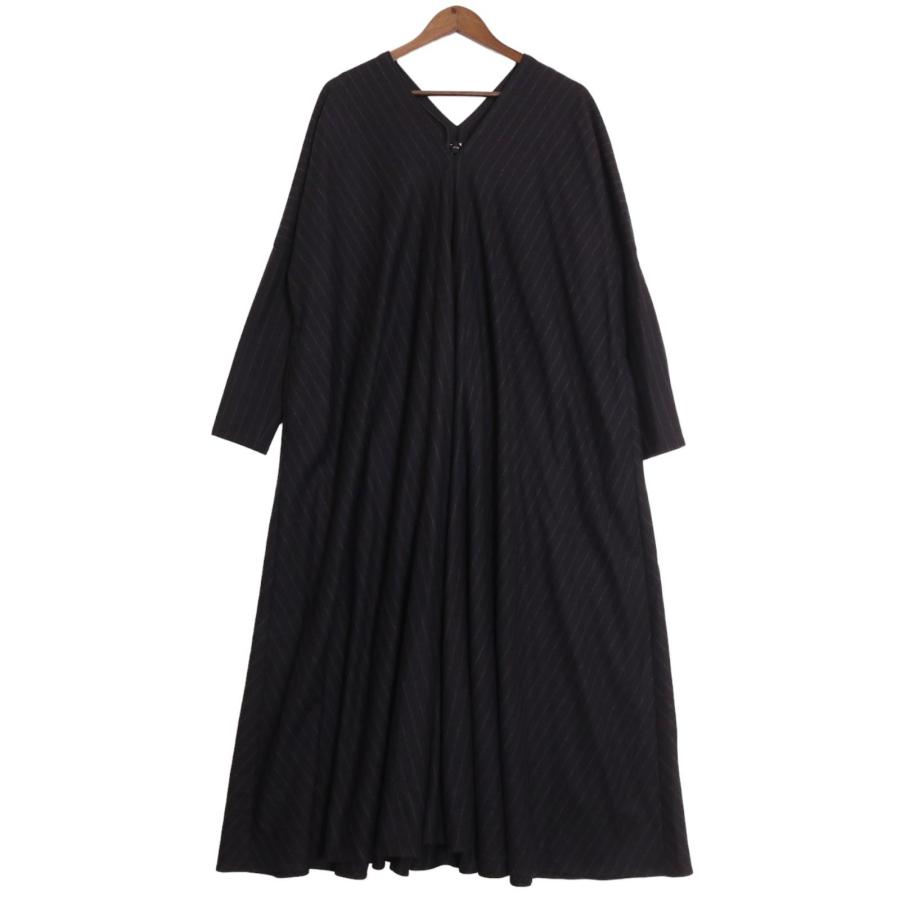 ATON エイトン ピンストライプ ギャザーワンピース ネイビー O1  