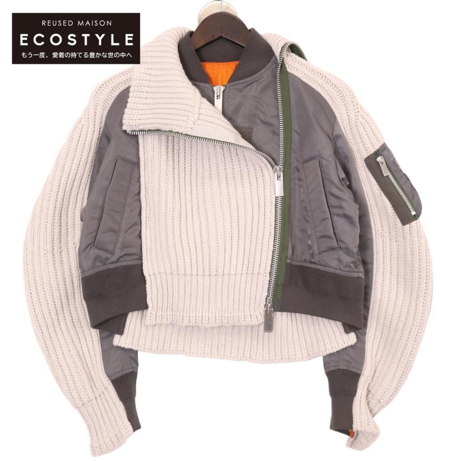 Sacai 22年製 グレー MA-1 プリーツブラウス sacai（サカイ） 22年製 22-06192 ナイロンツイル ウール ニット