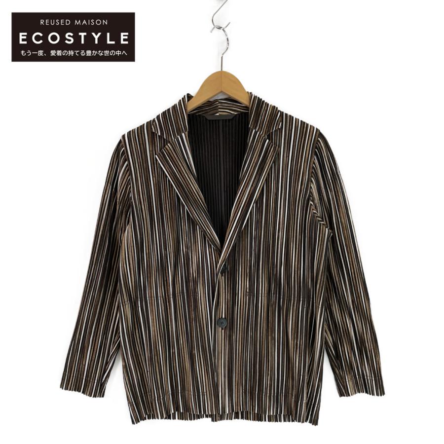 HOMME PLISSE ISSEY MIYAKE HP71JD140 ブラウン ストライプ プリーツ 