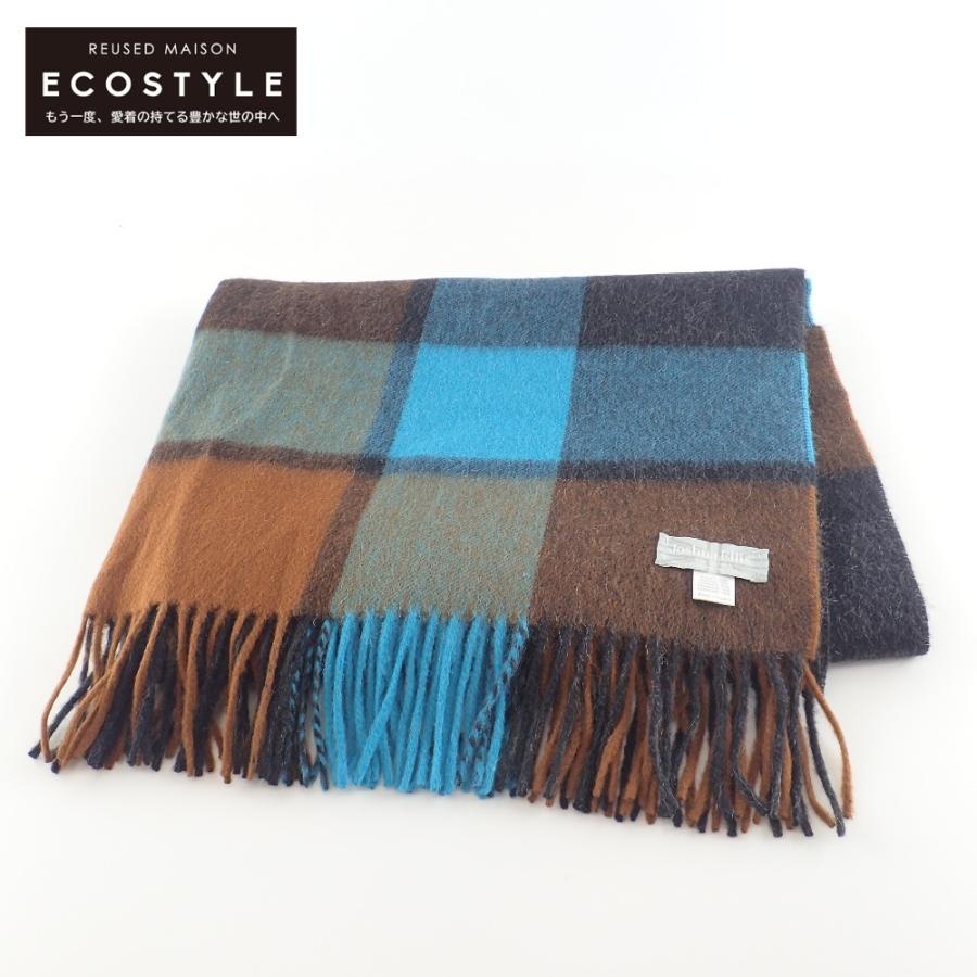 ジョシュアエリス 【美品】英国製 ブロックチェック カシミヤ100％ フリンジ ストール / 美品 Joshua Ellis ジョシュアエリス 英国製 ブロックチェック