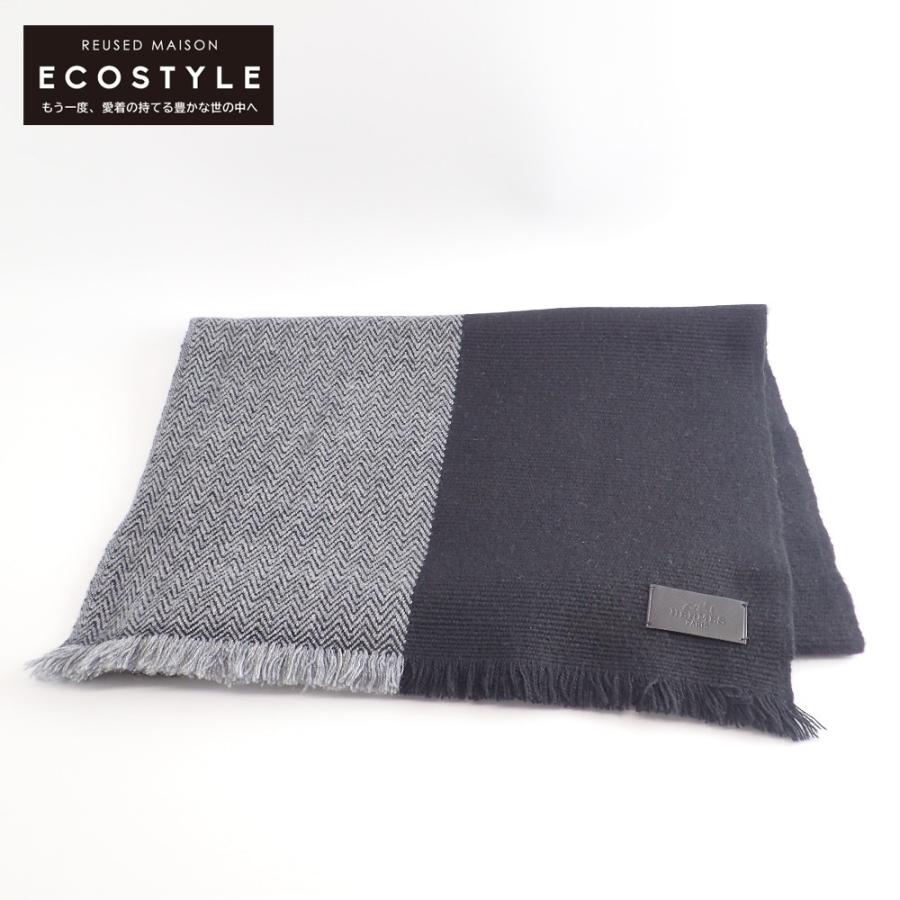 美品 HERMES エルメス ヘリンボーン バイカラー カシミヤ100