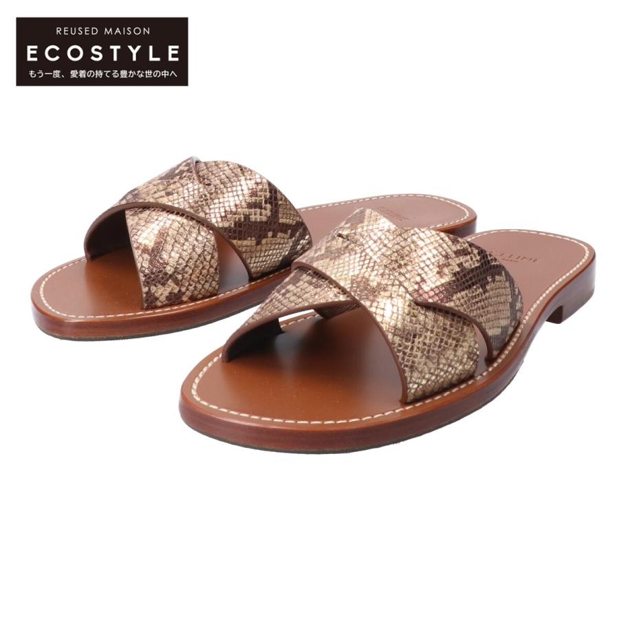 CELINE 新品同様/ セリーヌ パイソン/レザー フラット サンダル  