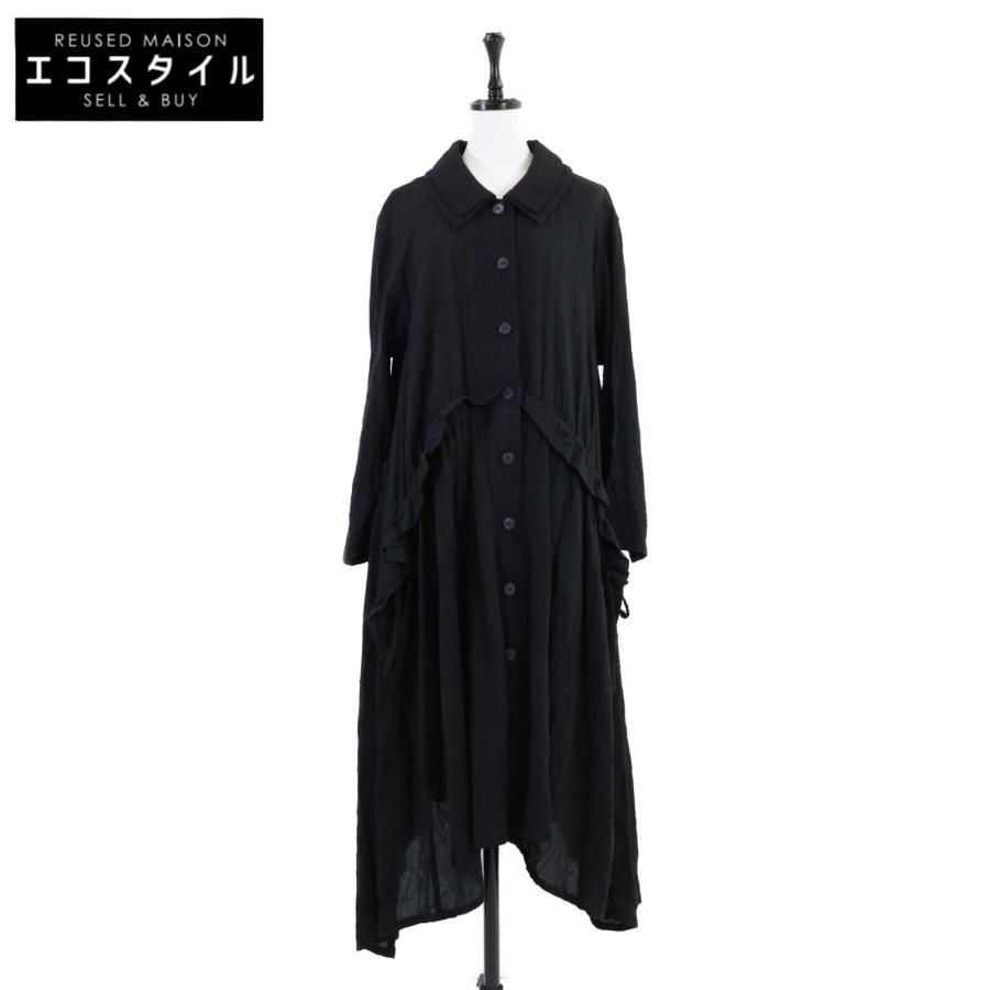 慈雨 ジウ 10122131 コットン シワ加工シャツワンピース 40 ブラック  