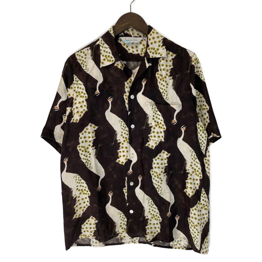 NIPOALOHA ニポアロハ ダークブラウン 伊藤若沖 孔雀 SILK S/S ALOHA