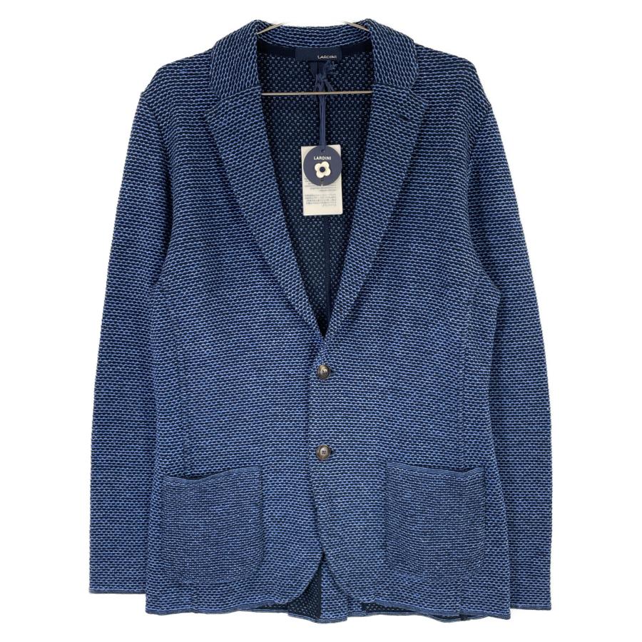 <美品>LARDINI ネイビー コットン ニットジャケット Mサイズ相当 LARDINI（ラルディーニ） 春夏秋 コットン ミラノリブ ニット