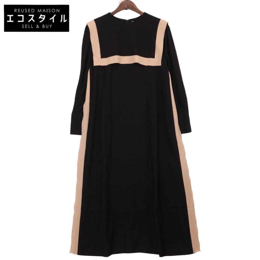 美品【ADORE】バイカラー ラインジョーゼットセーラーヨークワンピース 水色 ADORE（アドーア） 22年製 ブラック バイカラーラインジョーゼット