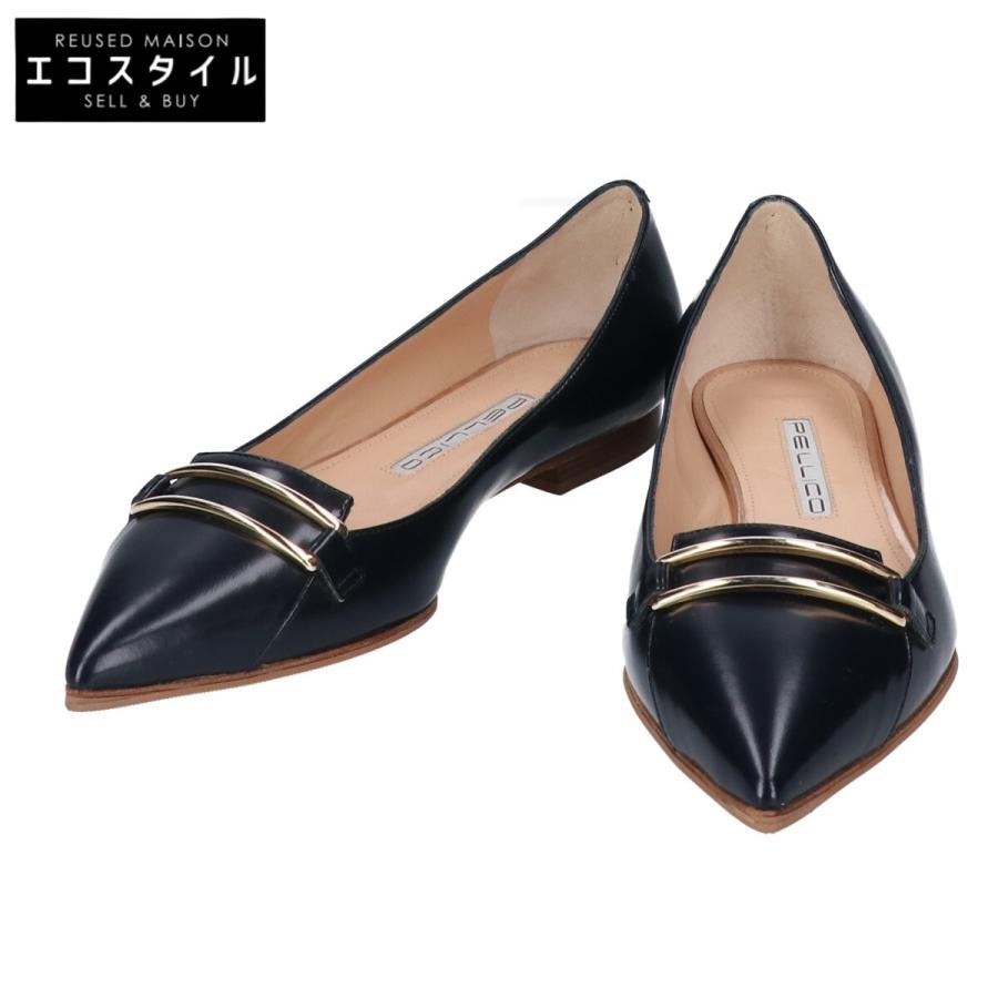 PELLICO ネイビー ポインテッドトゥ フラットシューズ