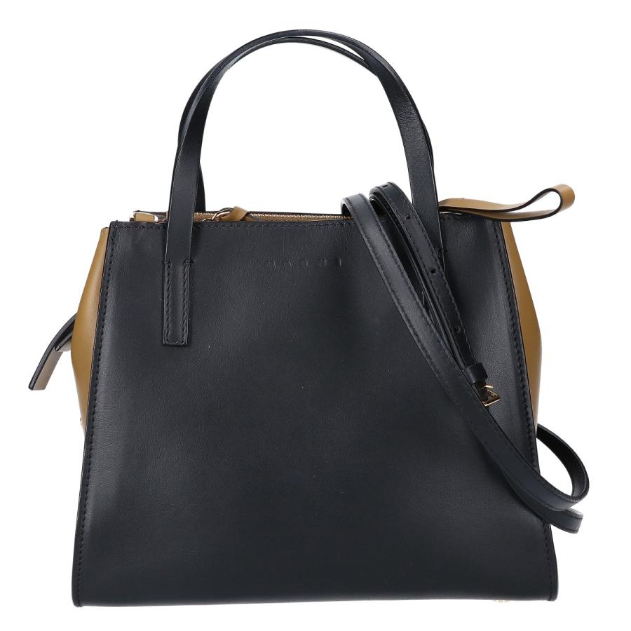 MARNI 美品 マルニ レザー スクエア 2WAY ハンドバッグ ブラック 
