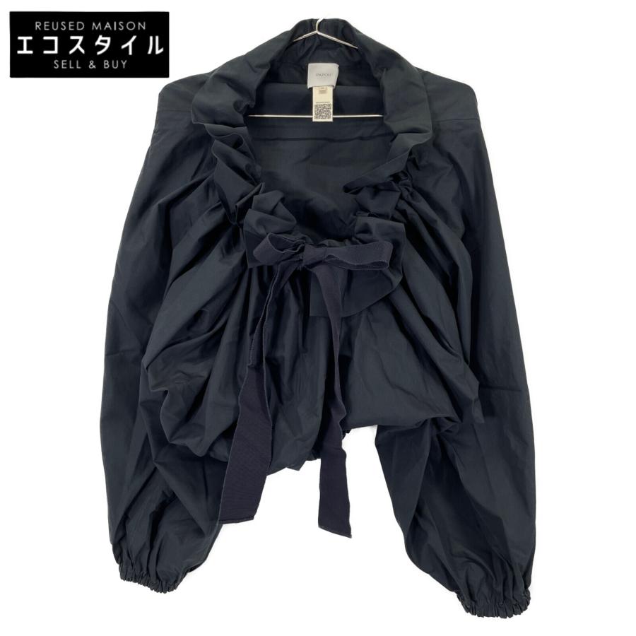 PATOU パトゥ 23SS ブラック コットン ドローストリングパフスリーブ 