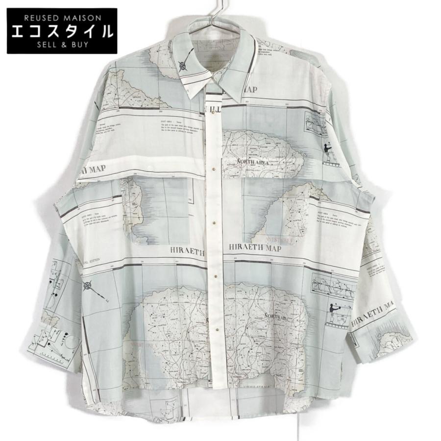 アシードンクラウド 【新品同様】222601 Hiraeth map print shirt マッププリント 長袖ボタンシャツ/ S 新品同様 ASEEDONCLOUD アシードンクラウド 222601 Hiraeth map print