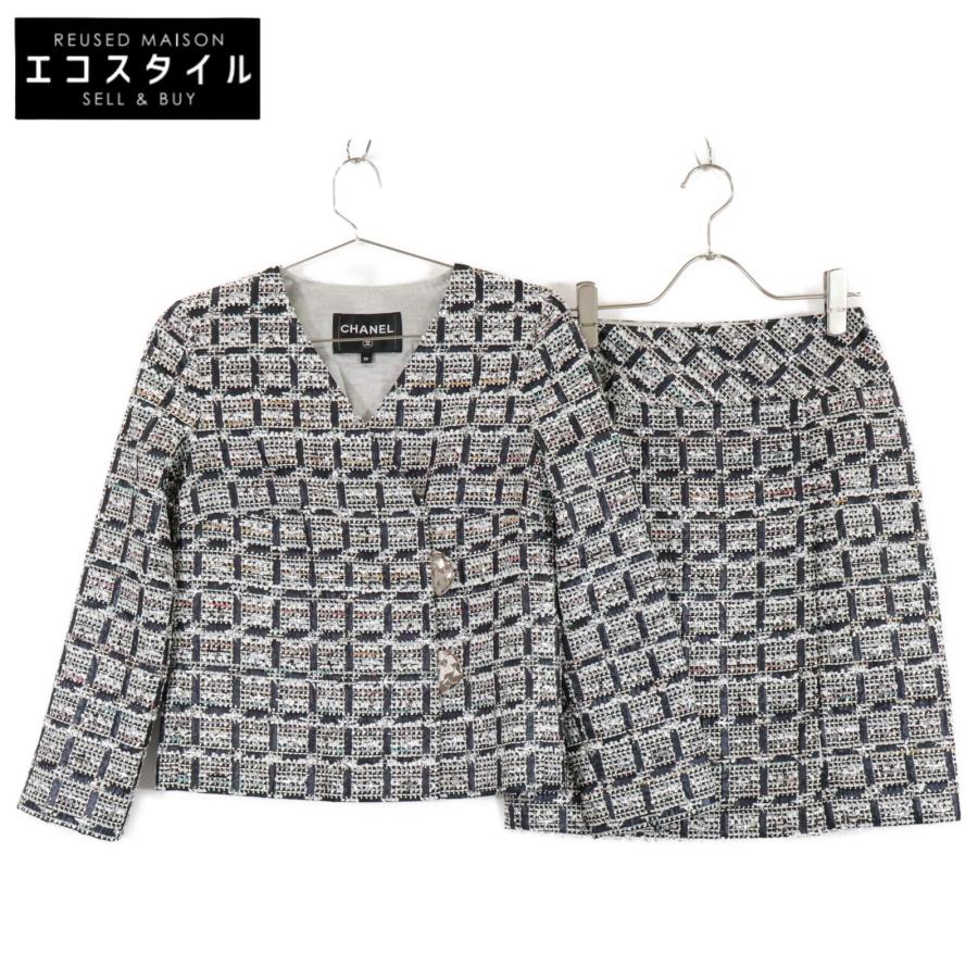 CHANEL 美品/ シャネル P53575V40273 メタルロックボタン ツイード 