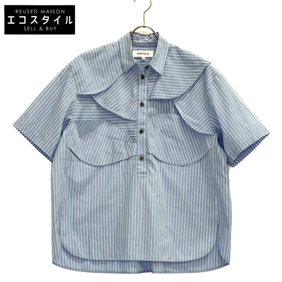 ENFOLD エンフォルド 23AW ブルー×ホワイト FRONT-WING SHIRT 38 ENFOLD エンフォルド 23AW ブルー×ホワイト FRONT-WING SHIRT 38