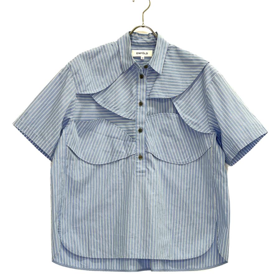 ENFOLD エンフォルド 23AW ブルー×ホワイト FRONT-WING SHIRT 38 ENFOLD エンフォルド 23AW ブルー×ホワイト FRONT-WING SHIRT 38