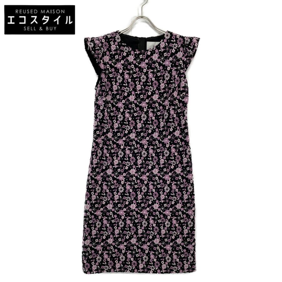 ルネ TISSUE製 お花 ジャガード ノースリーブ フレアワンピース 36