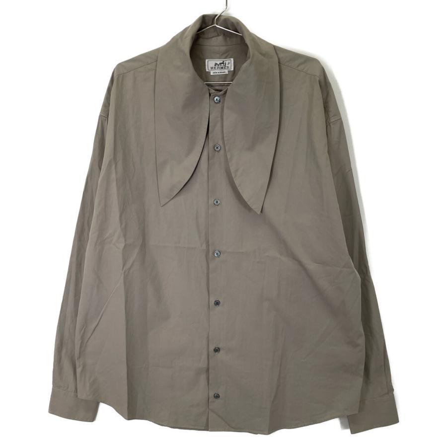 HERMES エルメス グレー コットン100 シェル×セリエボタン 長袖シャツ 