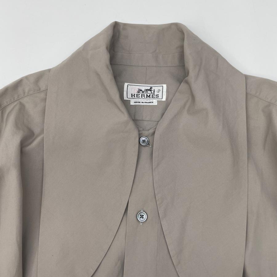【中古】エルメス HERMES セリエボタン シャツ 長袖 パネル 配色 グレー 39  メンズ HERMES エルメス グレー コットン100 シェル×セリエボタン 長袖シャツ