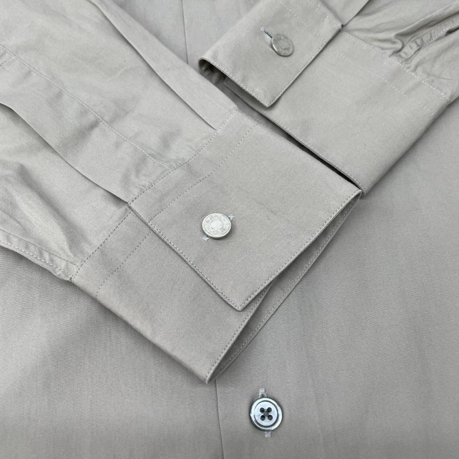HERMES エルメス グレー コットン100 シェル×セリエボタン 長袖シャツ