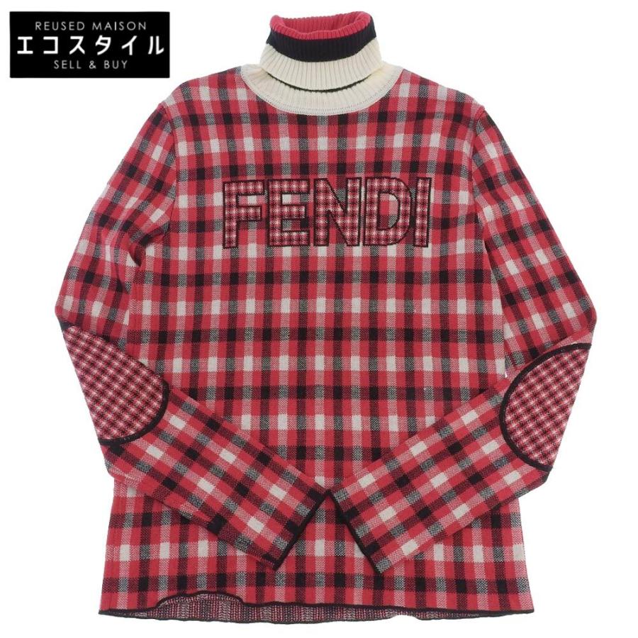 FENDI 美品 フェンディ ウール チェック ロゴ タートルネック FENDI 美品 フェンディ ウール チェック ロゴ タートルネック