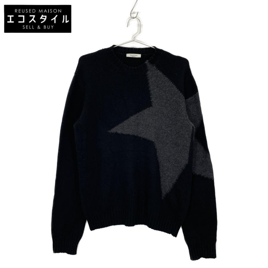 VALENTINO ヴァレンティノ ブラック カシミヤ混 スター柄ニット グレー  