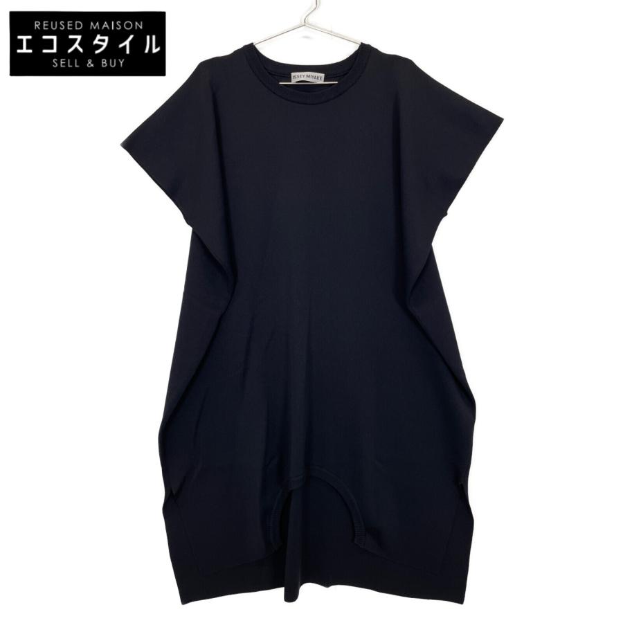 ISSEY MIYAKE イッセイミヤケ ワンピース 半袖 タック 2 ネイビー