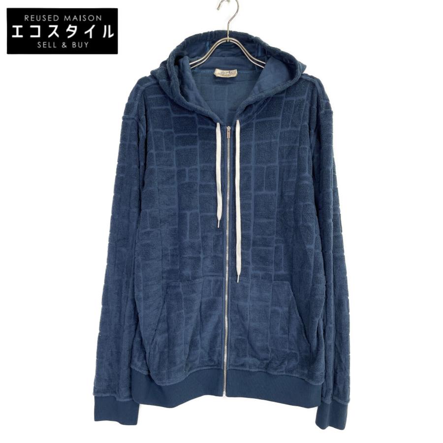 HERMES エルメス 19SS ネイビー パイル地 クロコ型押し ジップパーカー 