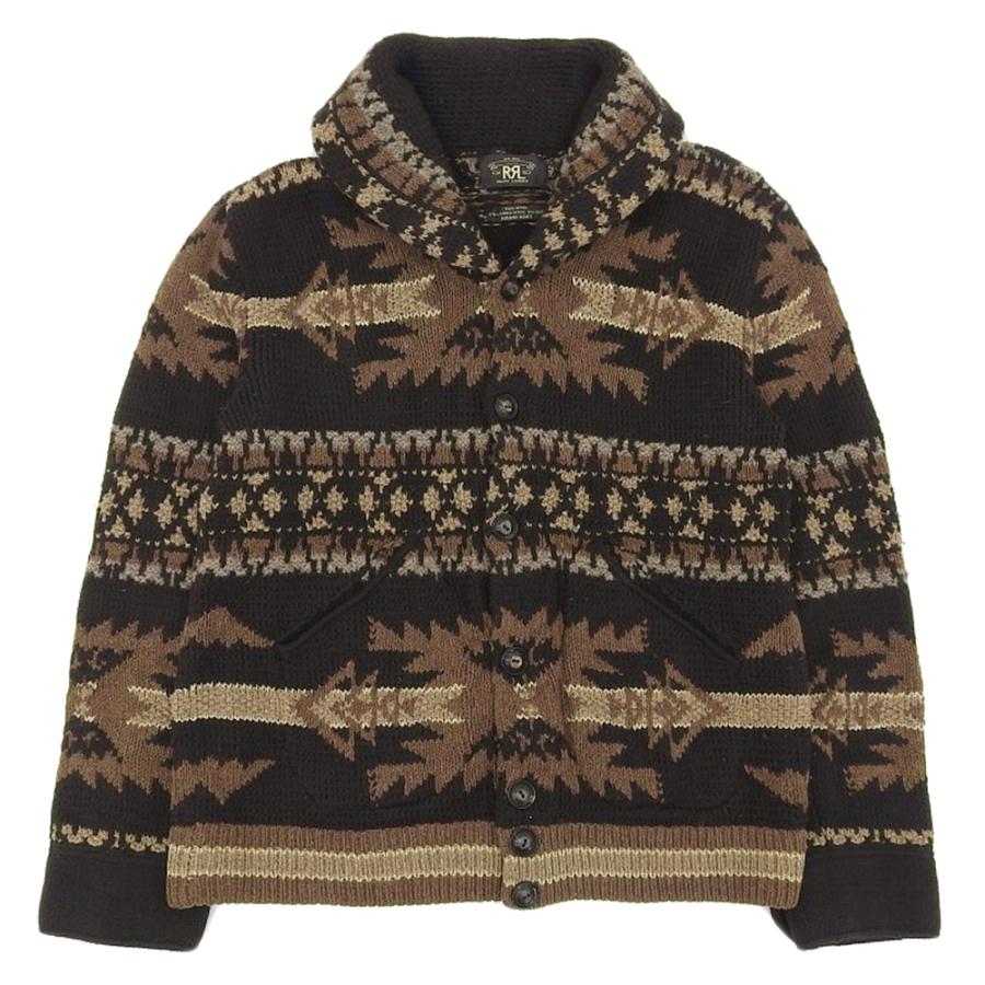 RRL ショールカラーカーディガン ネイティブ柄 ブラック ダブルアールエル