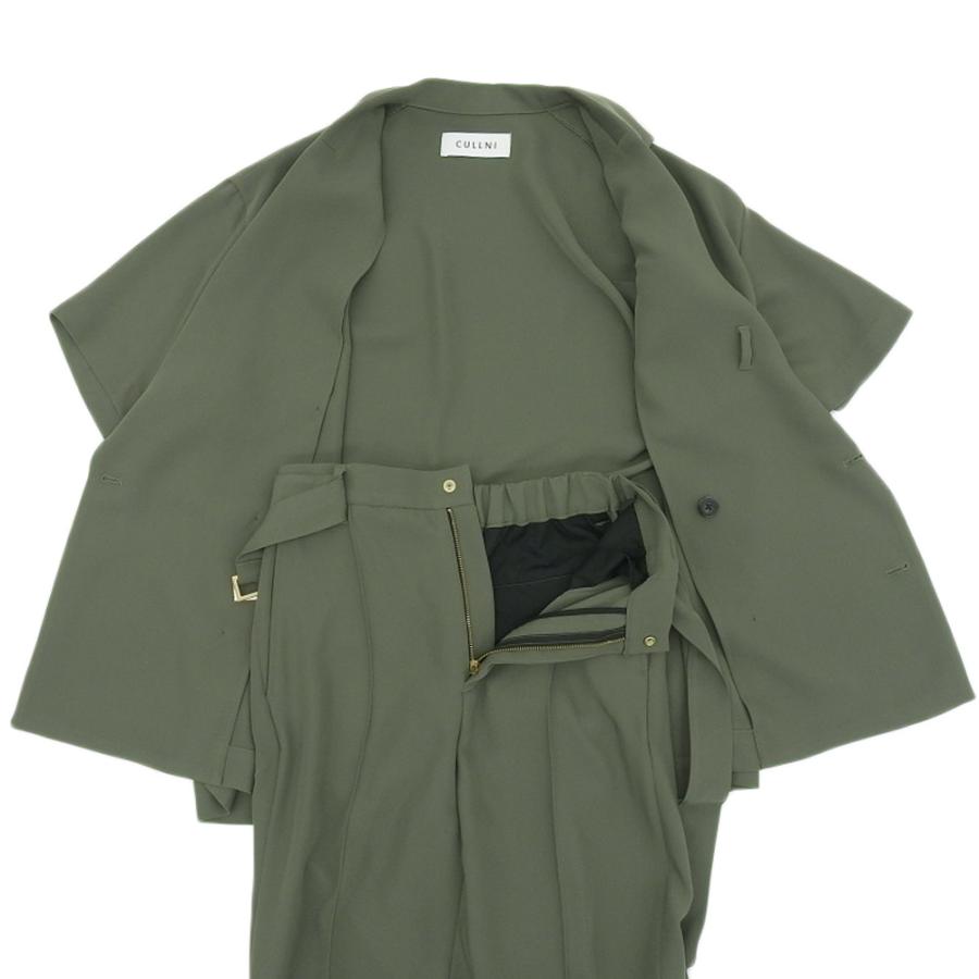 【人気デザイン】CULLNI☆定番セットアップ グリーン サテン L-XL相当 美品 CULLNI クルニ 半袖 ジャケット パンツ セットアップ メンズ