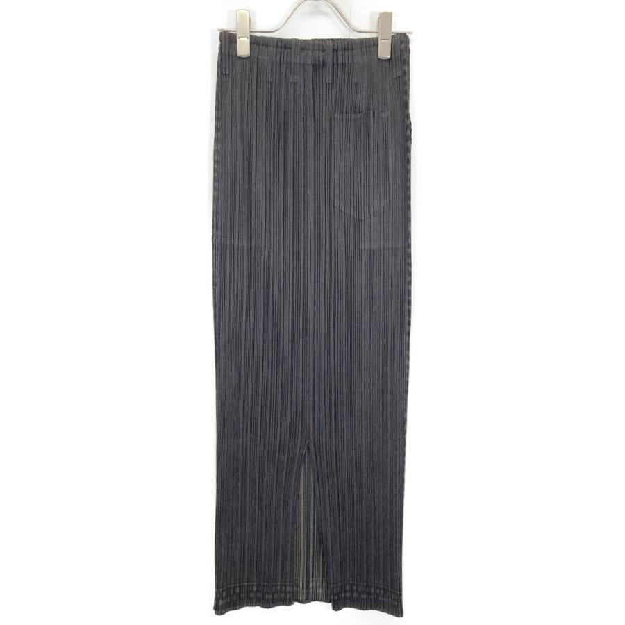 プリーツプリーズ　デニム　ロングスカート　ブラック、グレー系　美品 FREE STYLISTS デニムスカート フロントスリットデニムロングスカート