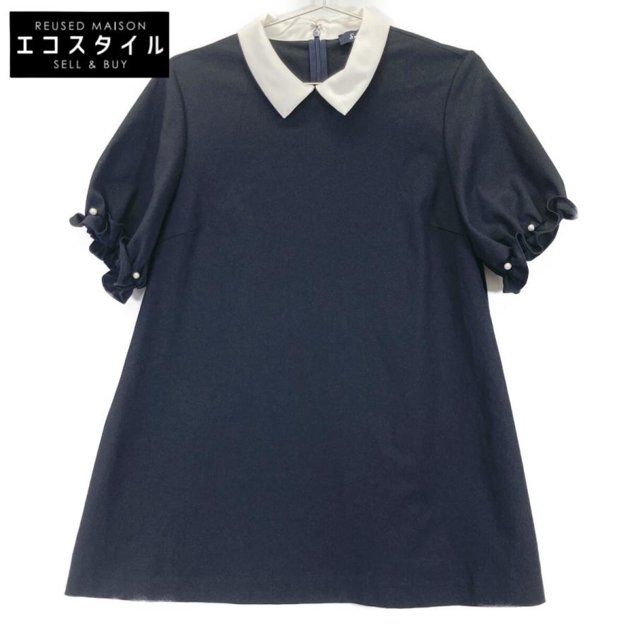 Sono ソーノ ブラック×ホワイト リネン混 フェイクパール バイカラー  