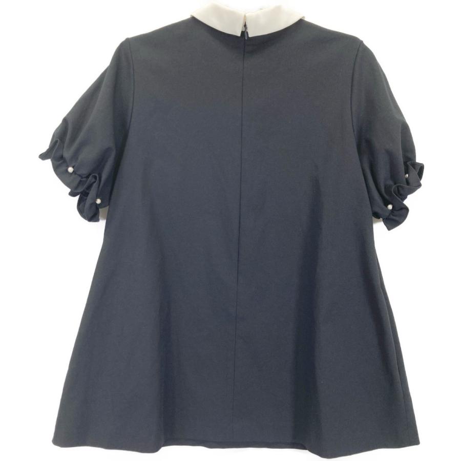 Sono ソーノ ブラック×ホワイト リネン混 フェイクパール バイカラー  