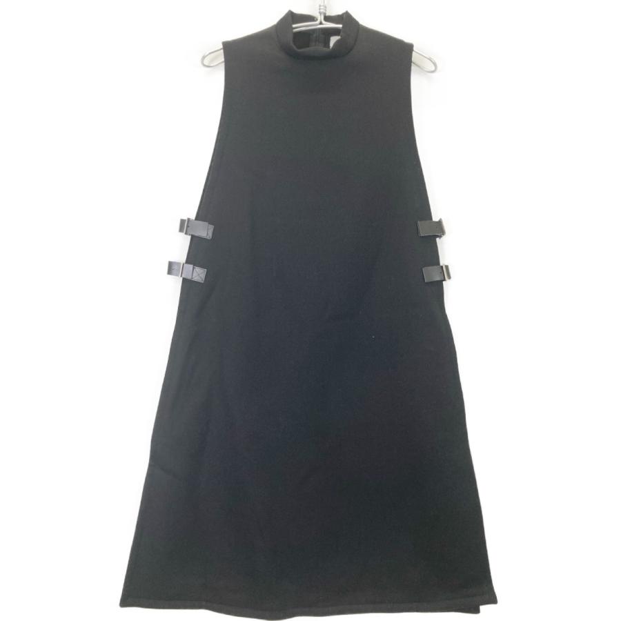 Lautashi ラウタシー ブラック サイドベルト スリットドレスワンピース  