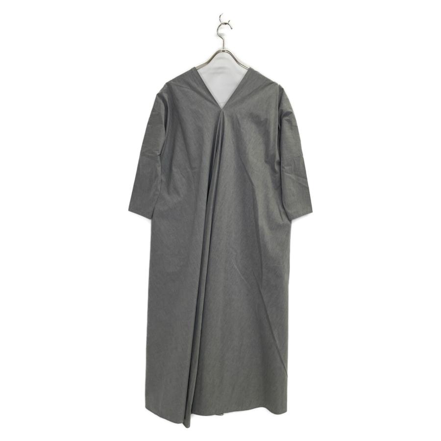 ATON エイトン グレー コットン Vネック ドレープワンピース O1