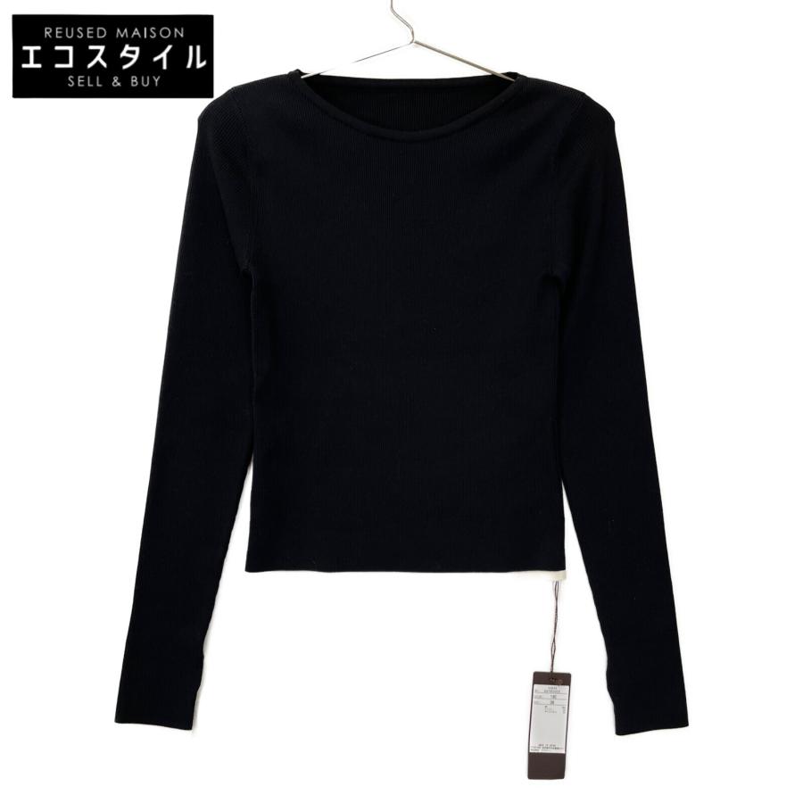 フォクシー 44644 Evelyn Top ブラック コットン×ナイロン ボートネックニットソー 38 FOXEY（フォクシー） 44644 Evelyn Top ブラック コットン×ナイロン